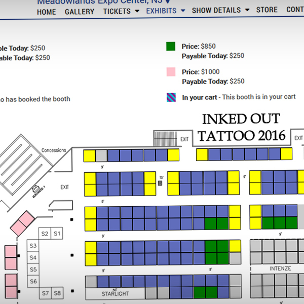 Artist and vendors can select booths to purchase from the interactive floor plan