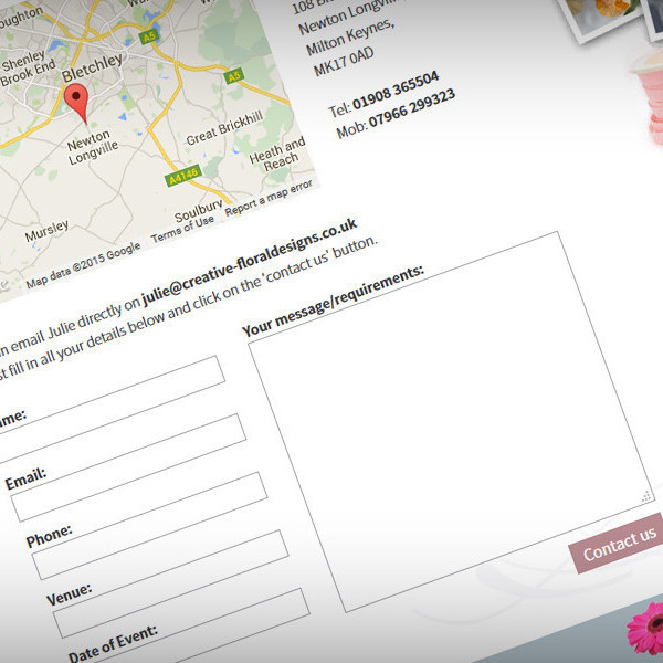 Contact page with embedded Googlemap and enquiries form